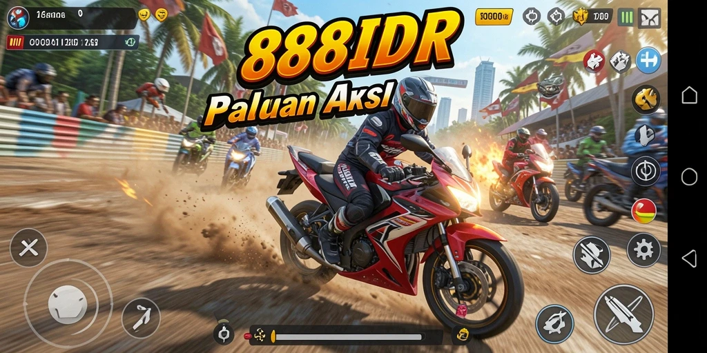 Screenshot dari gameplay balapan motor yang mendebarkan.