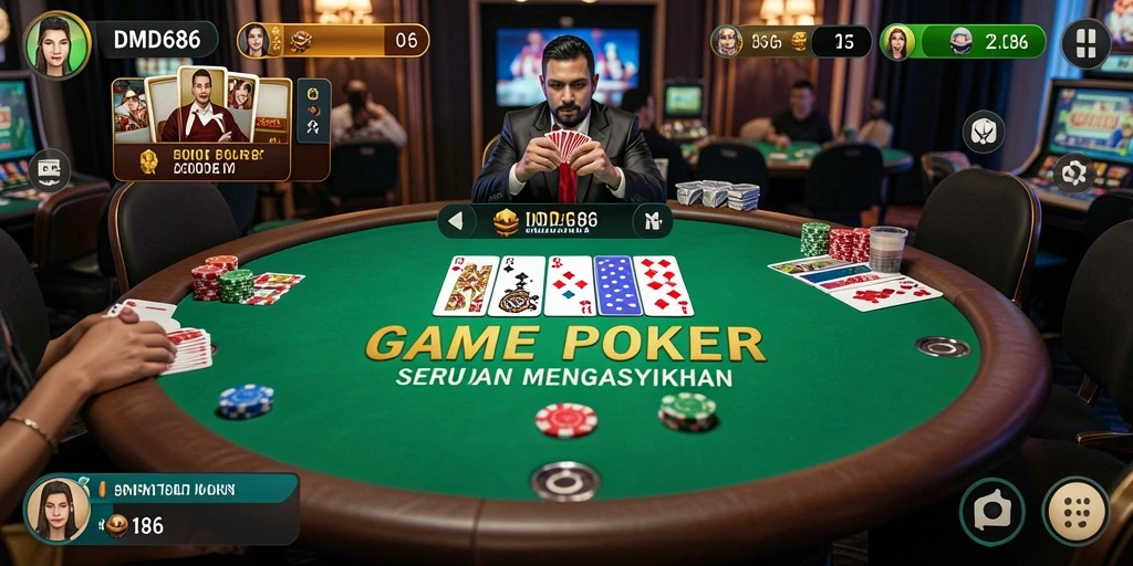 Tampilan screenshot utama DMD686 yang menampilkan aksi seru permainan Poker.