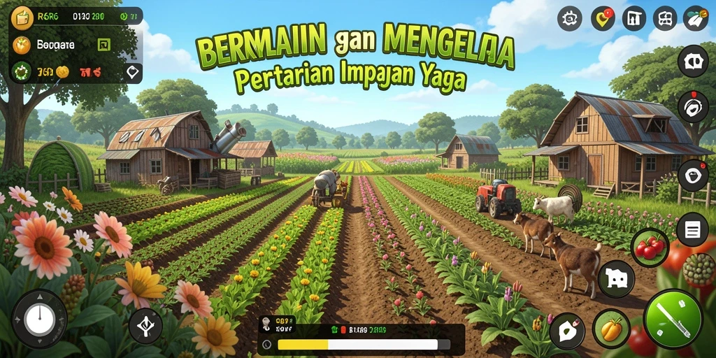 Tampilan gameplay R6R6 yang menarik dengan aktivitas pertanian.