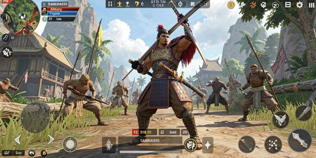 Tangkapan layar utama SAMURAI555 menampilkan momen aksi seru dalam dunia terbuka.
